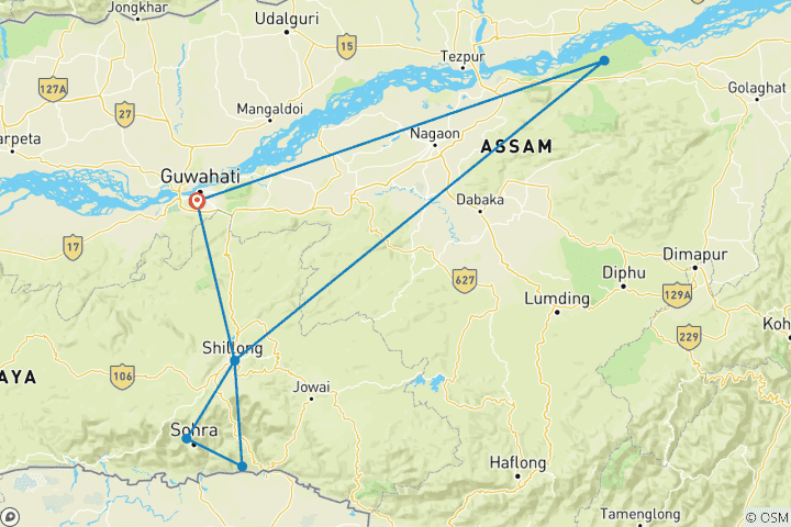 Map of Assam Meghalaya Tour Package