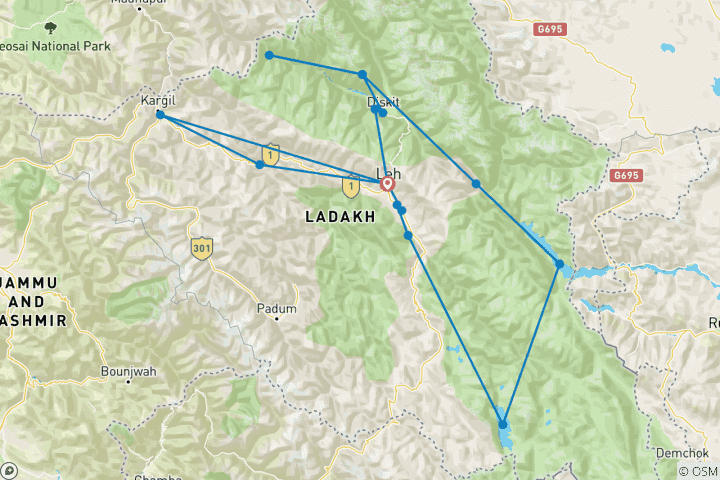 Kaart van Ladakh Diepgaande Reis Pakket