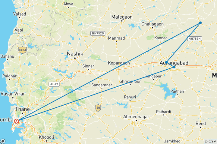 Map of Mumbai Aurangabad Tour Package