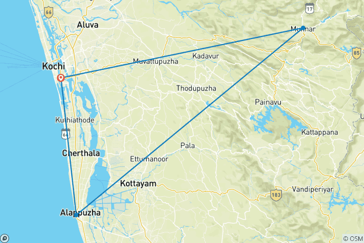 Map of From Cochin: Kerala Family Tour with Munnar & Alleppey