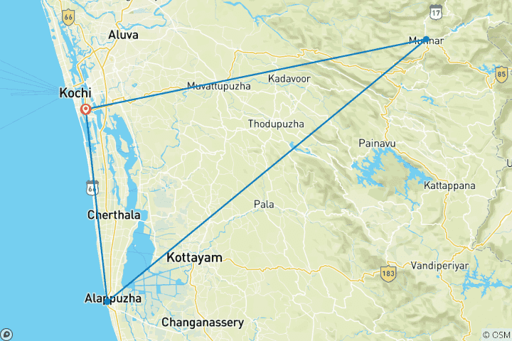 Map of From Cochin: Kerala Family Tour with Munnar & Alleppey