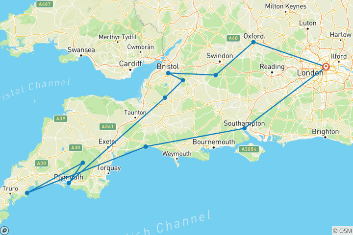 Karte von 8 Tage Klassisches Südengland