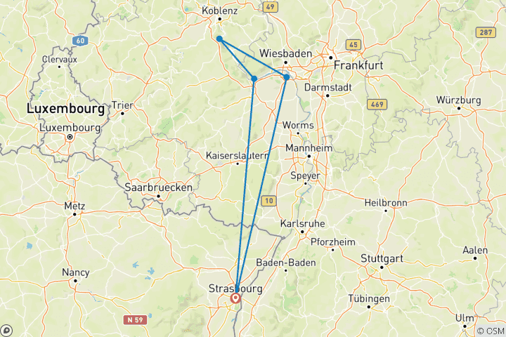 Carte du circuit Noël sur le Rhin romantique (croisière de port en port) - VICTOR HUGO