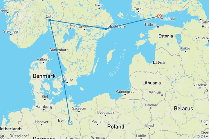 Mapa de Escandinavia: 2 semanas - Recorrido autoguiado en tren