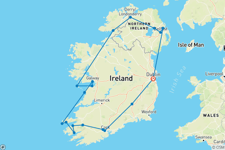 Map of Country Roads of Ireland - Premium (Small Group, End End Dublin, 12 Days)