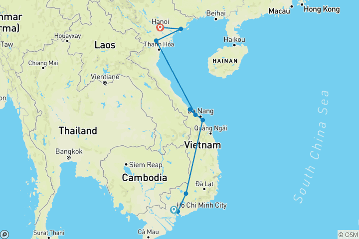 Map of 15-Day Vietnam Adventure: Explore Cuc Phuong, Halong Bay & Mekong Delta