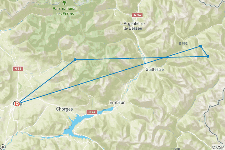 Mapa de Vacaciones de esquí de travesía en Queyras, en los Alpes