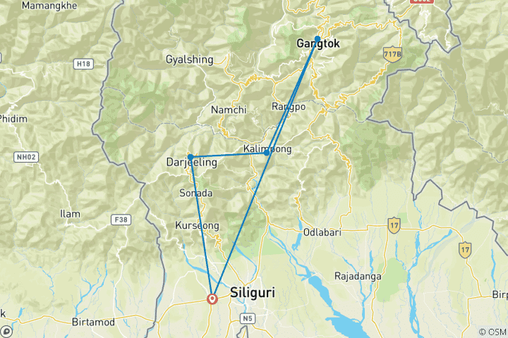 Mapa de Paquete Turístico Darjeeling Gangtok