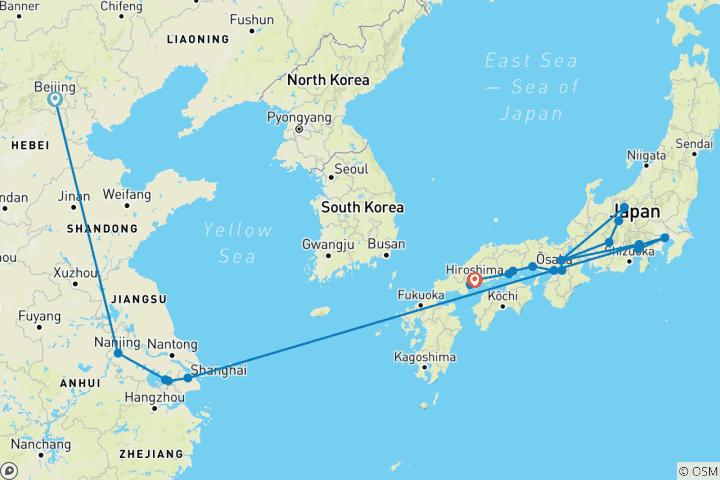 Map of Legends of China and Japan Tour from Beijing in 15 days