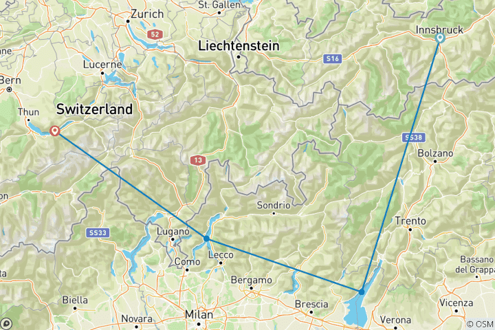 Carte du circuit Groupe Premium Alpes et Lacs | 1 semaine