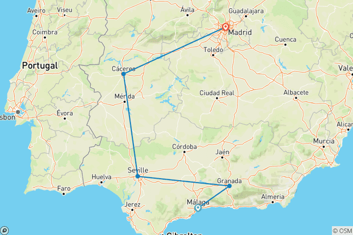 Map of Best of Southern Spain Premium Group Tour | 1 Week