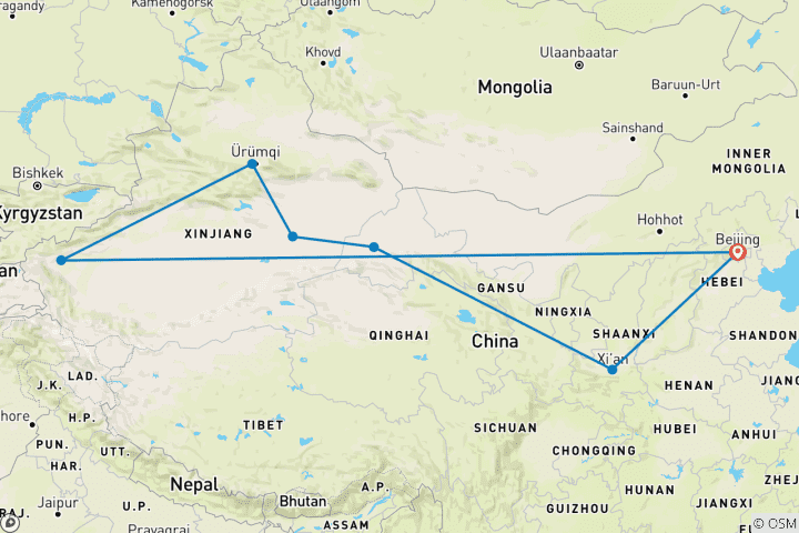 Carte du circuit Secrets de la route de la soie (4-5 étoiles) - 14 jours