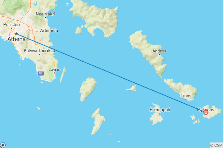 Carte du circuit Athènes et Mykonos - 5 jours
