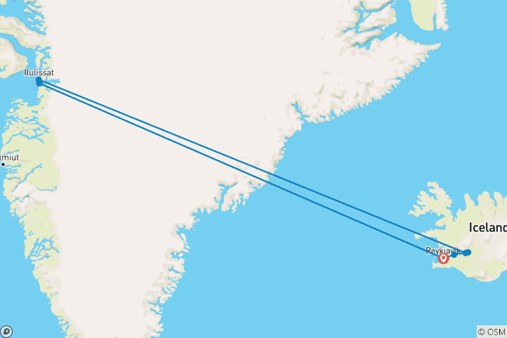 Map of Iceland & Greenland Explorer (3 Star) - 8 days