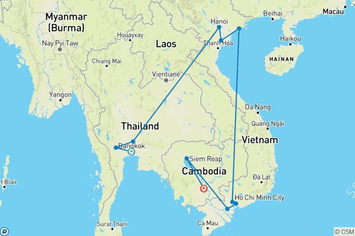 Map of Remarkable Thailand – Vietnam – Cambodia Tour in 14 days