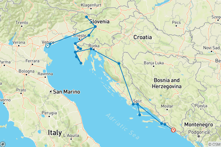 Map of Venice to Dalmatia - 13 days