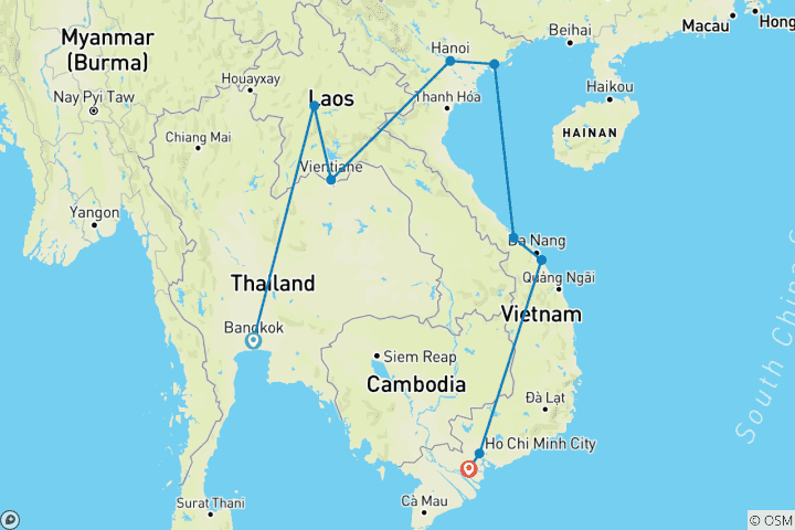 Map of Uncover the Hidden Gems of Thailand, Laos & Vietnam in 18 Days