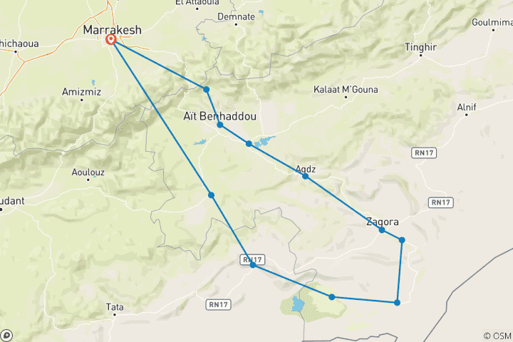 Karte von 4 Tage Luxus-Wüstenrundreise ab Marrakesch