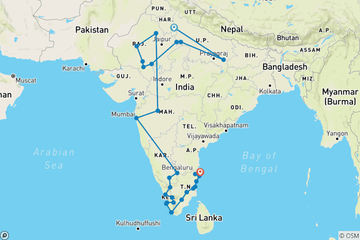 Kaart van De grote erfgoedtour door India