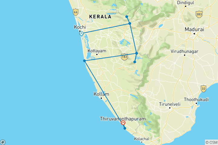 Map of Kerala Ayurveda Tour