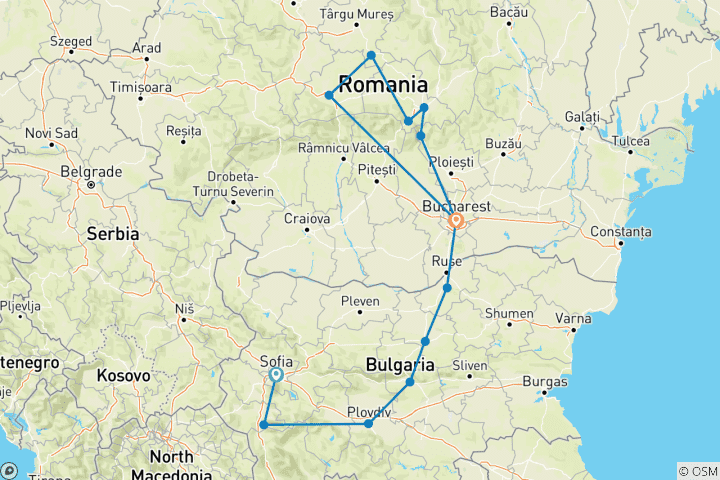 Karte von GRUPPE Zwei der ältesten Zivilisationen in Europa Rumänien & Bulgarien von SOF bis OTP