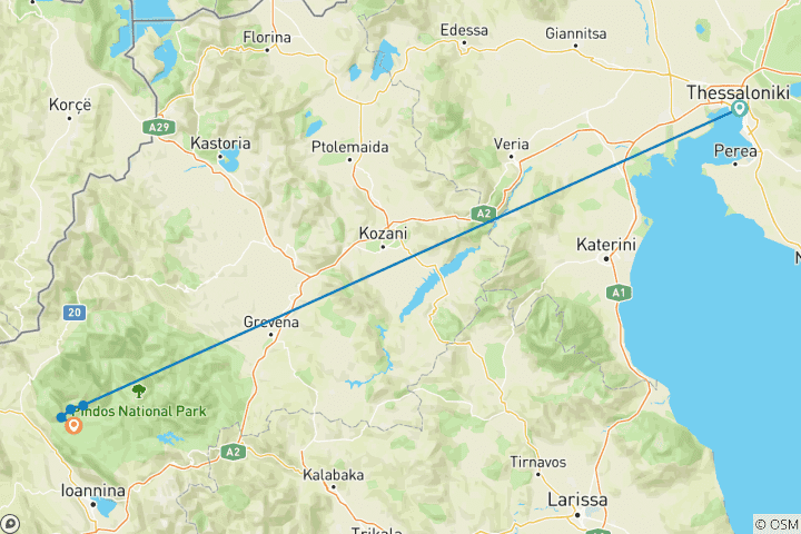 Kaart van ZAGORI TRAIL: STENEN BRUGGEN, KLOVEN & DRAKENMEREN