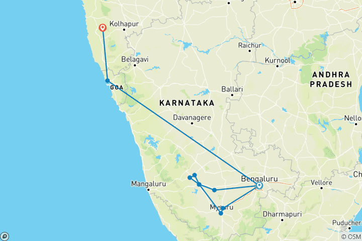 Karte von Mysore Goa Tour