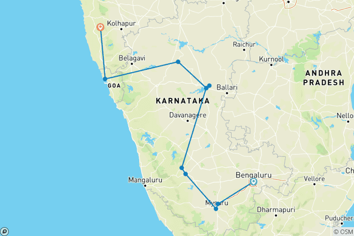 Karte von Karnataka mit Goa mit 4 Sterne Hotels und Halbpension