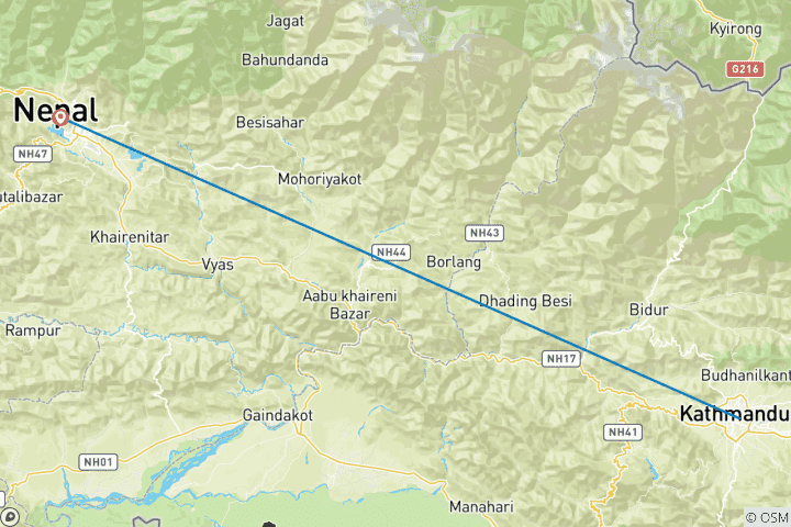 Map of Hindu Pilgrims Tour in Nepal