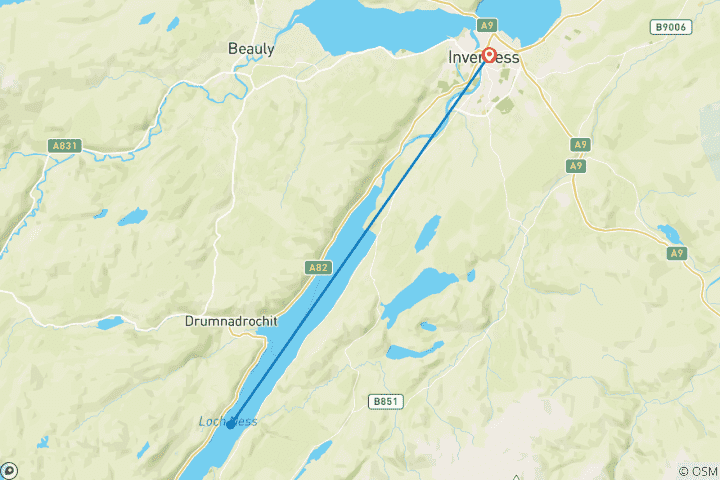 Carte du circuit 5 jours à Inverness avec l'expérience du Loch Ness et Skye et le château d'Eilean Donan