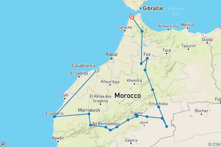 Map of 17 Day Morocco Private Tour. (Fully Guided/ 4* Hotels)