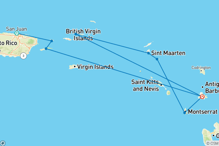 Kaart van Caribische Verbergen 2025 - 8 Dagen (18 bestemmingen)