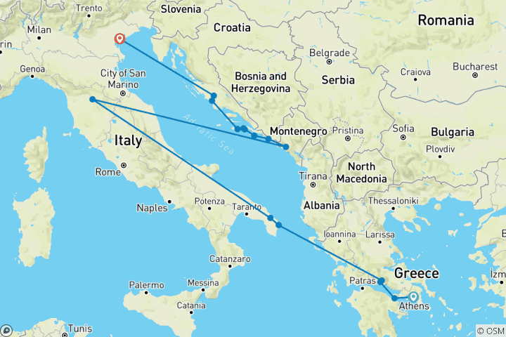 Map of Adriatic Jewels Athens → Venice (2025)