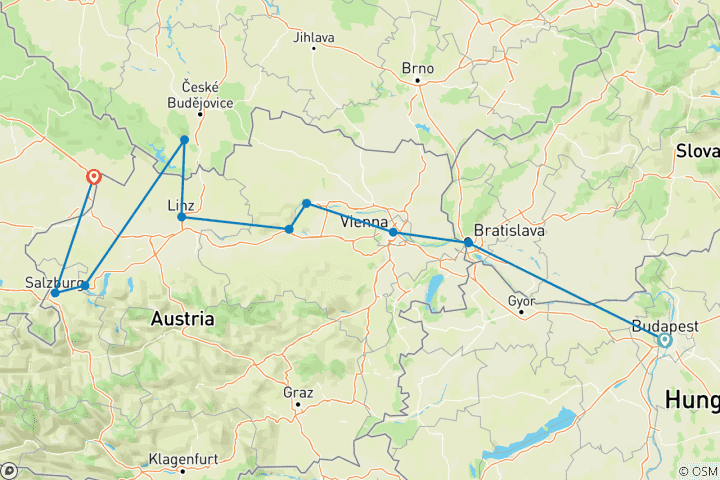 Map of Highlights of the Danube Budapest → Munich (2025)