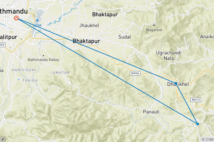 Map of From Kathmandu: Dhulikhel to Namobuddha Guided Day Hike