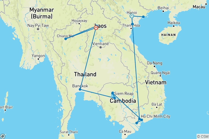 Map of Indochina Extravaganza: A 15-Day Journey Through the Mystical Wonders of Vietnam, Thailand, Cambodia, and Laos