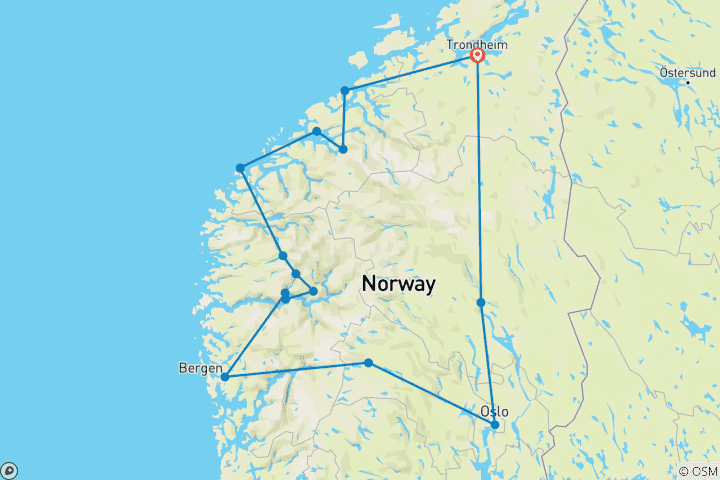 Carte du circuit Option de voyage Fjell de rêve et Norvège des fjords