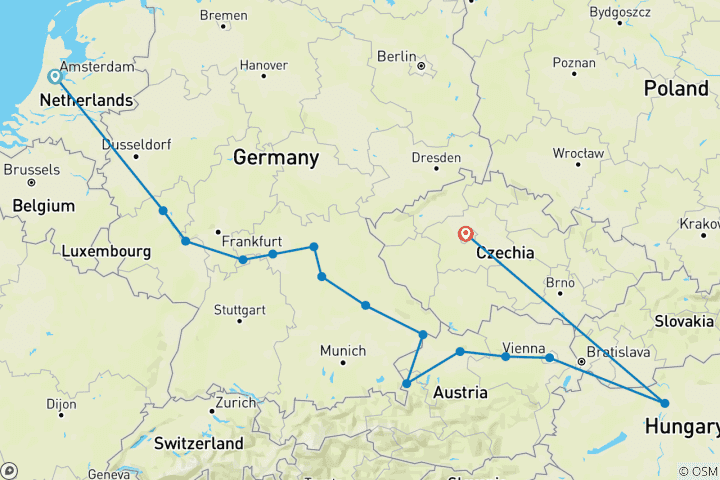 Carte du circuit Magnifique Europe avec Prague Amsterdam → Prague (2026)