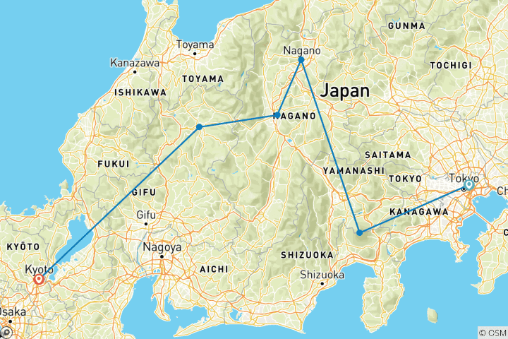 Mapa de 6 Días Monte Fuji y Japón Tradicional （Circuito Familiar Privado）- Umetravel