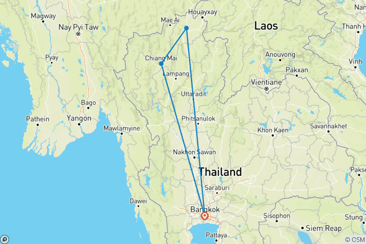 Carte du circuit Escapade nature en Thaïlande : 10 jours d'aventure authentique à Bangkok, Chiang Mai et Chiang Rai