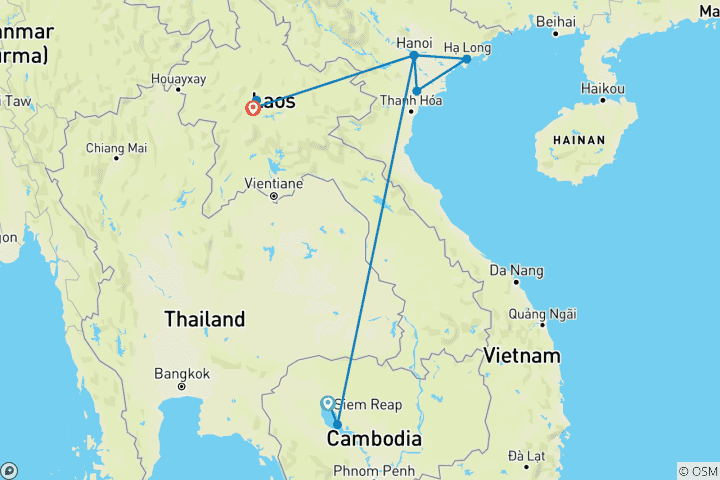 Map of The Essence of Indochina: 10 Days Across Siem Reap, Halong Bay, and Luang Prabang