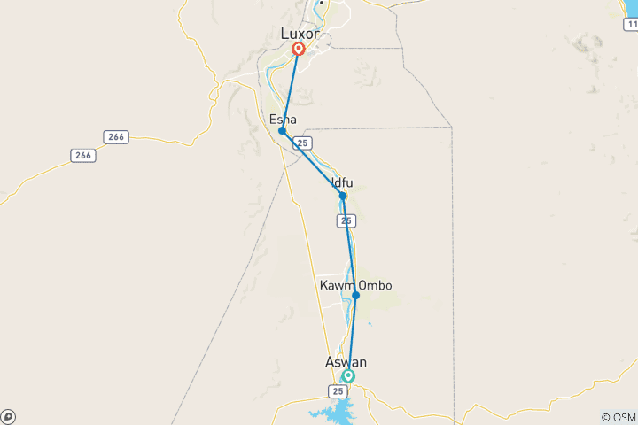 Mapa de Crucero de 4 días por el Nilo Gran Lujo: Asuán, Kom Ombo, Edfy y Luxor