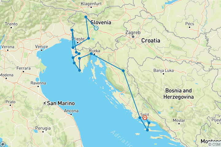 Map of Slovenia to Split Superior - 9 days