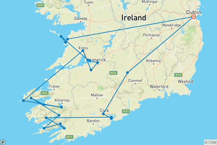 Carte du circuit Geluxe : Irlande : Villages de charme, contes traditionnels et randonnée dans la péninsule de Dingle