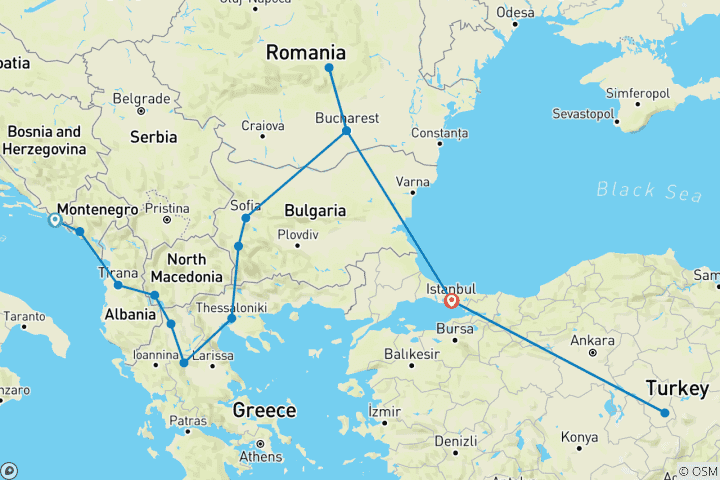 Map of Dubrovnik to Cappadocia via Istanbul & Bucharest: Eastern Europe Highlights included 3 flights