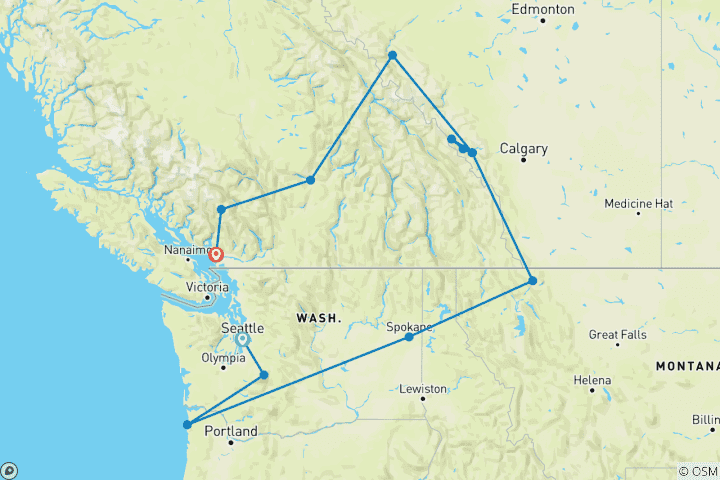 Karte von USA & Kanada: Rocky Roadtrip im Pacific Northwest