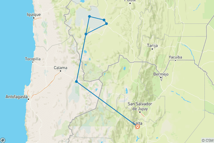 Map of Salta, San Pedro de Atacama & Salar de Uyuni: Argentina, Chile y Bolivia