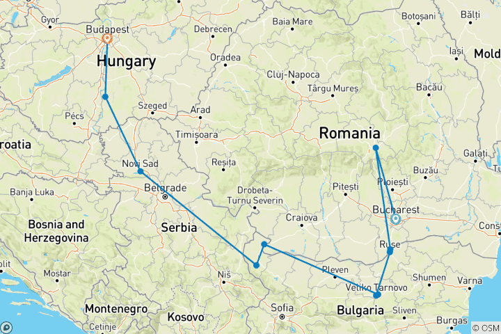 Map of Legends of the Balkans with Transylvania Bucharest → Budapest (2026)