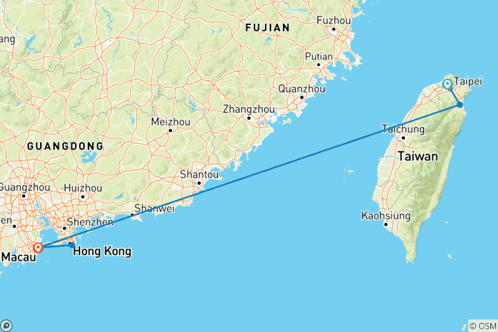 Map of 9 Days Taiwan & Hong Kong-Macau Odyssey Private Family Tour - Umetravel