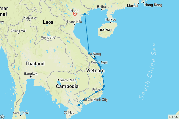 Map of Amazing Vietnam Bike Tour